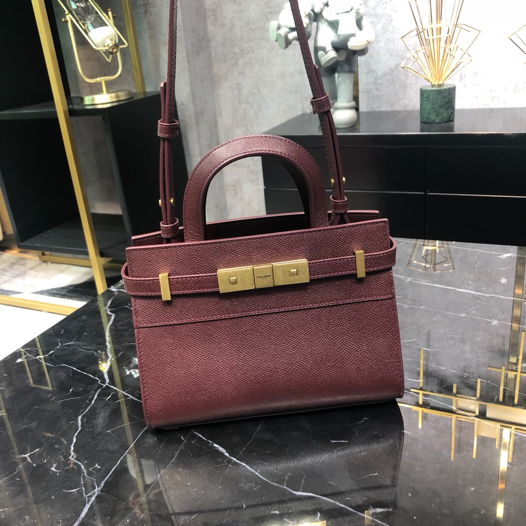 Saint Laurent Manhattan Box Nano Calfskin Shoulder Bag Handbag Dark Red 593741 